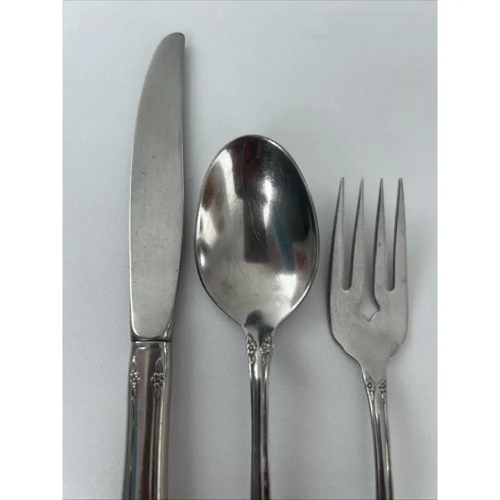 Vtg Oneida Mansfield Amadeus Rogers Stainless Flatware Set Of 3 Knife Spoon Fork